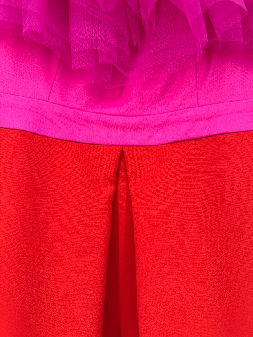 KARLIE Size L Fuchsia & Orange Tulle Off-The-Shoulder Cocktail Dress NWT