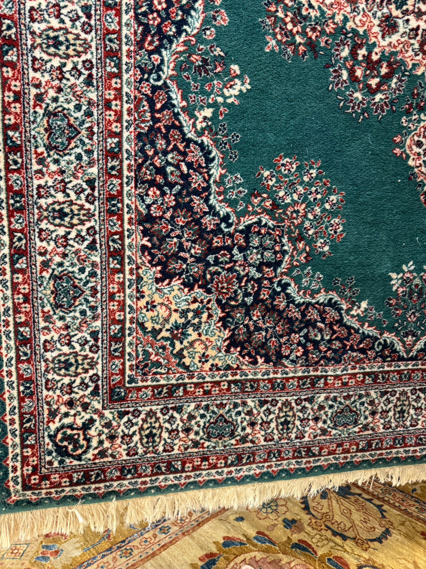 Green & Red Wool Medallion Oriental Rug