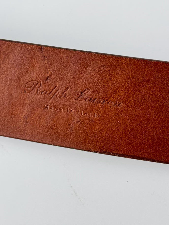 RALPH LAUREN Size M Brown Embossed Leather Western Style Belt NWT