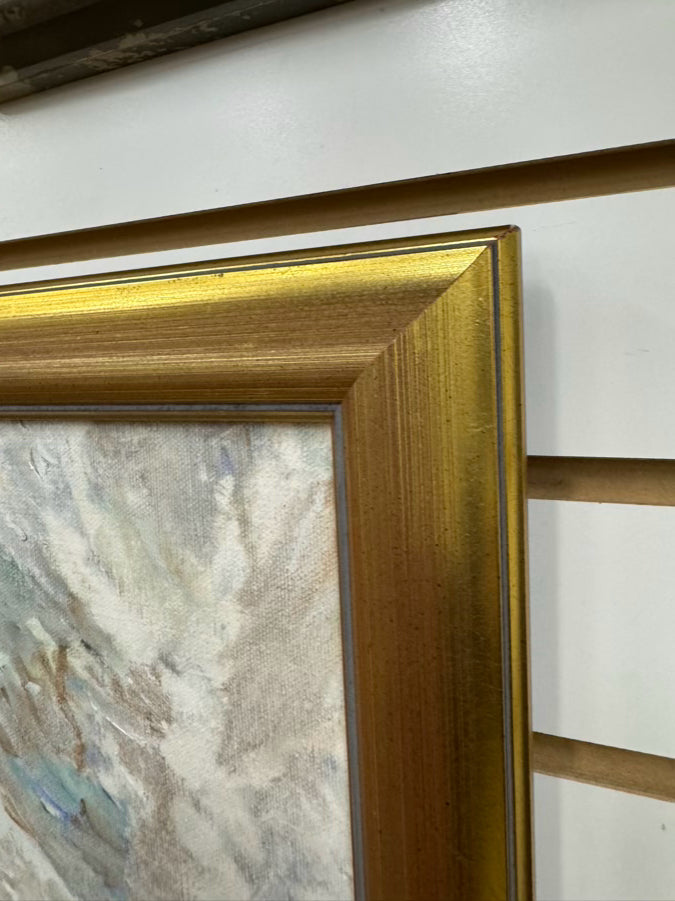 Lady in Snow Painting in Gold Frame