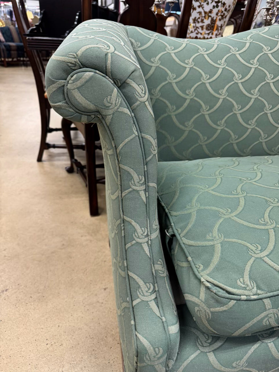 Green Geometric Chippendale Sofa