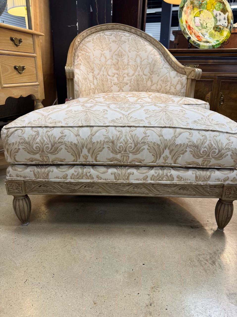 HENREDON Wood Cream Chair & Ottoman
