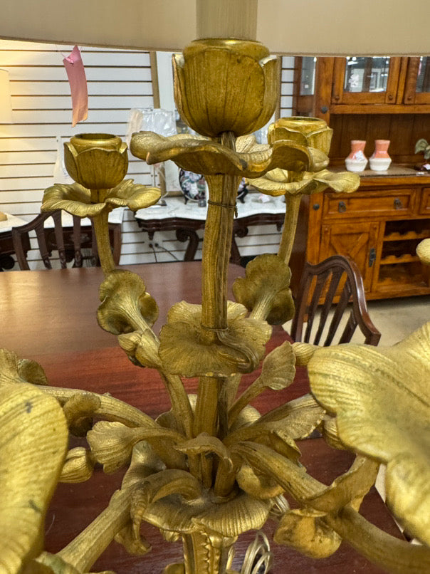 Gold Metal Neoclassical Floral 6-Arm Design Pair of Lamps