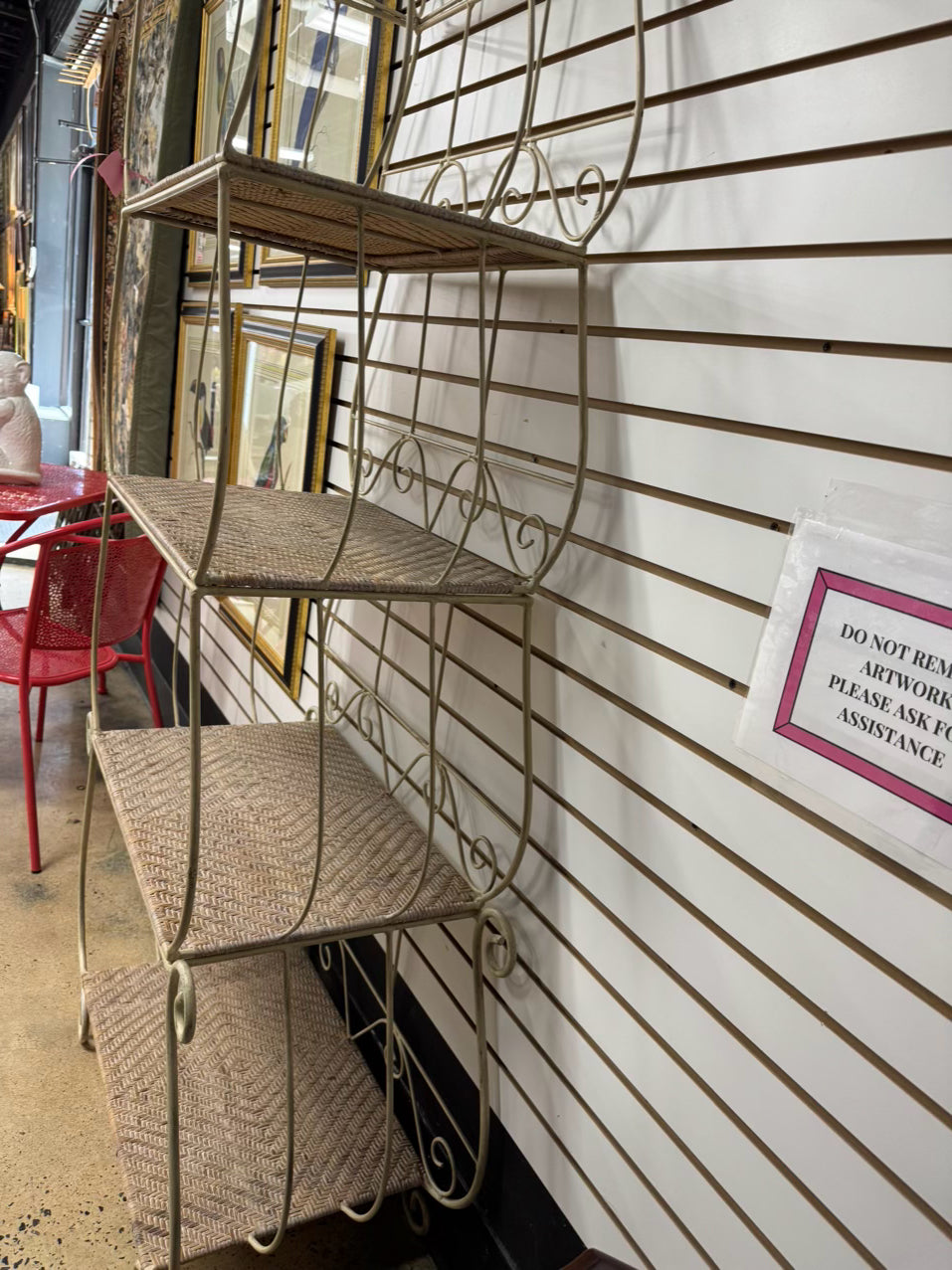 Cream Metal & Wicker Etagere