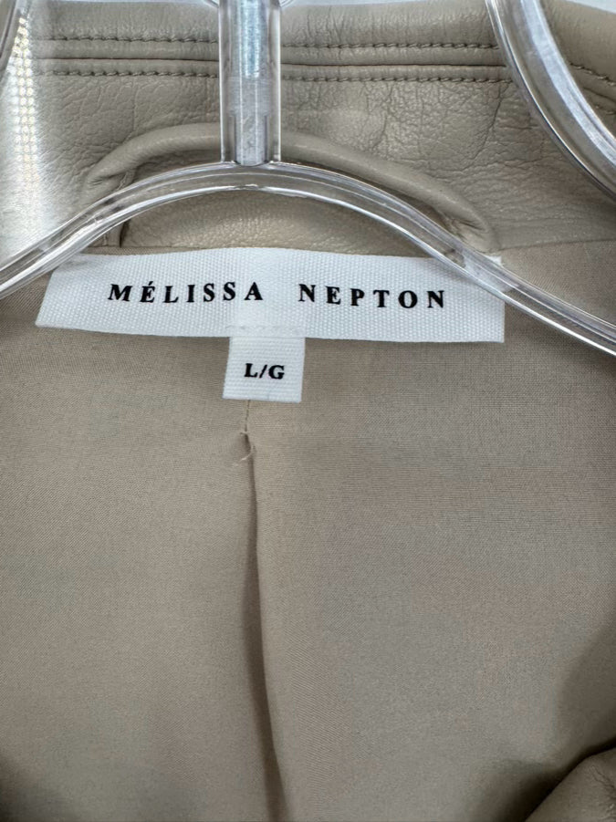 MELISSA NEPTON Size L Beige Faux Leather Clover Jacket