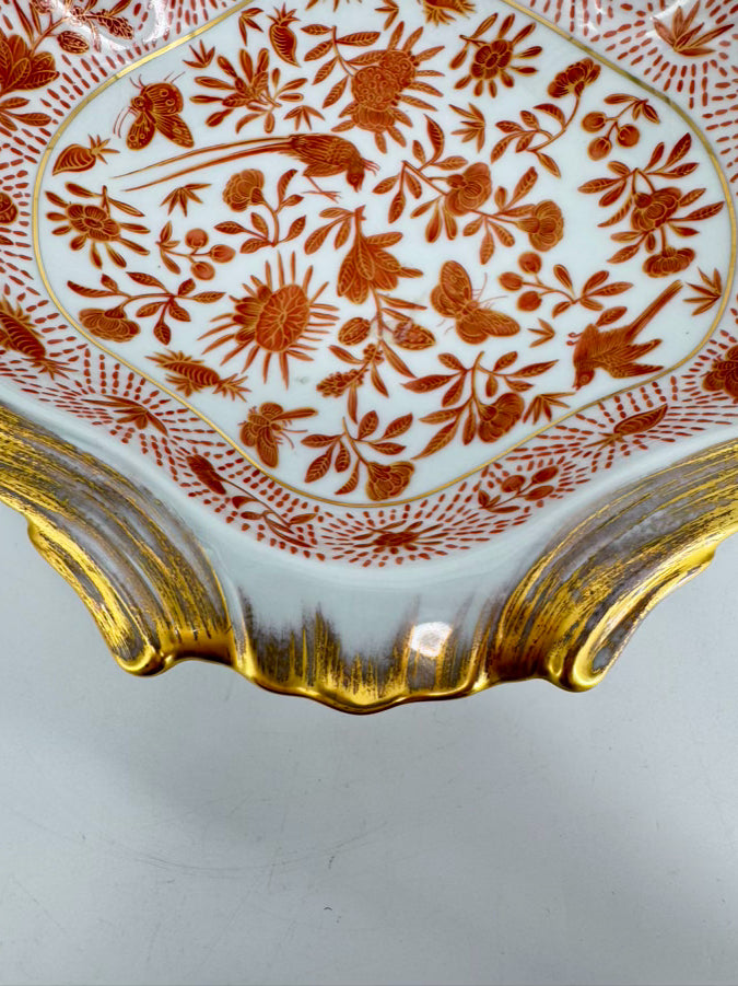 MOTTAHEDEH Rust & Gold Porcelain Sacred Bird and Butterfly Dish