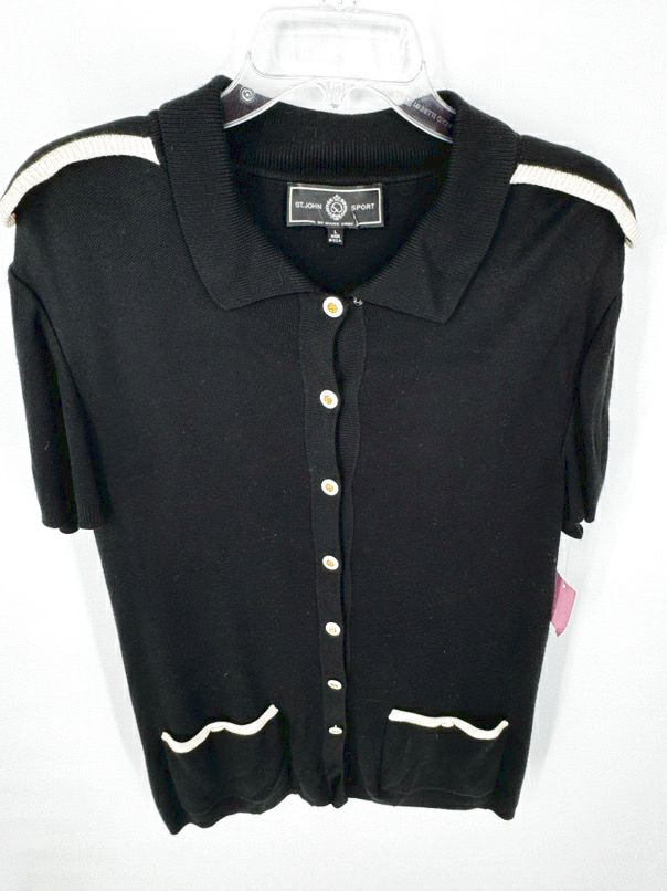 ST JOHN SPORT Size L Black Short Sleeve Cardigan