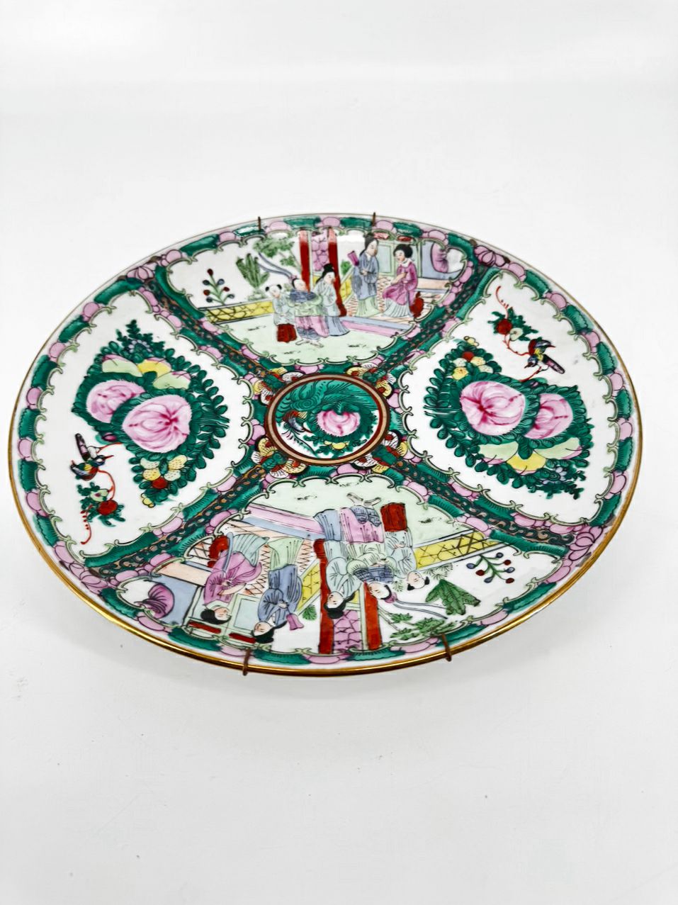 Pink & Green Rose Medallion Decorative Plate w/ Hanger