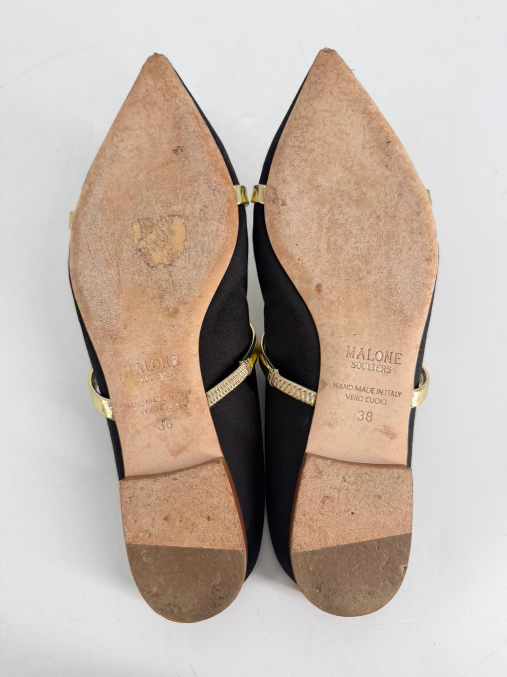 MALONE SOULIERS Size 8 Black & Gold Leather Flats