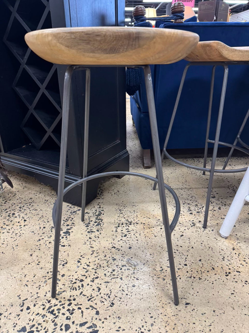 WEST ELM Natural Wood & Gray Steel Counter Stool