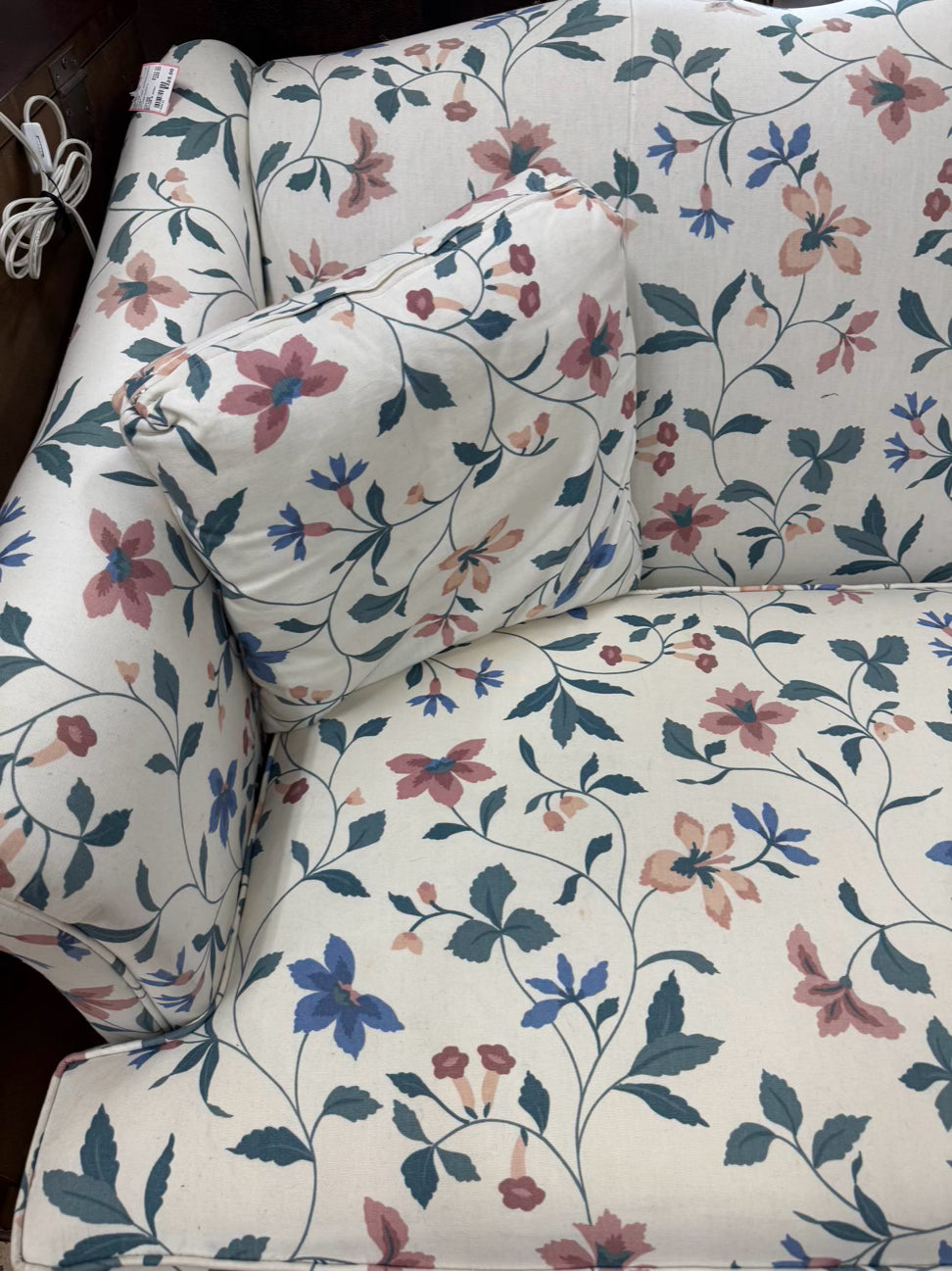 VINTAGE Blue & Pink Floral Chippendale Sofa