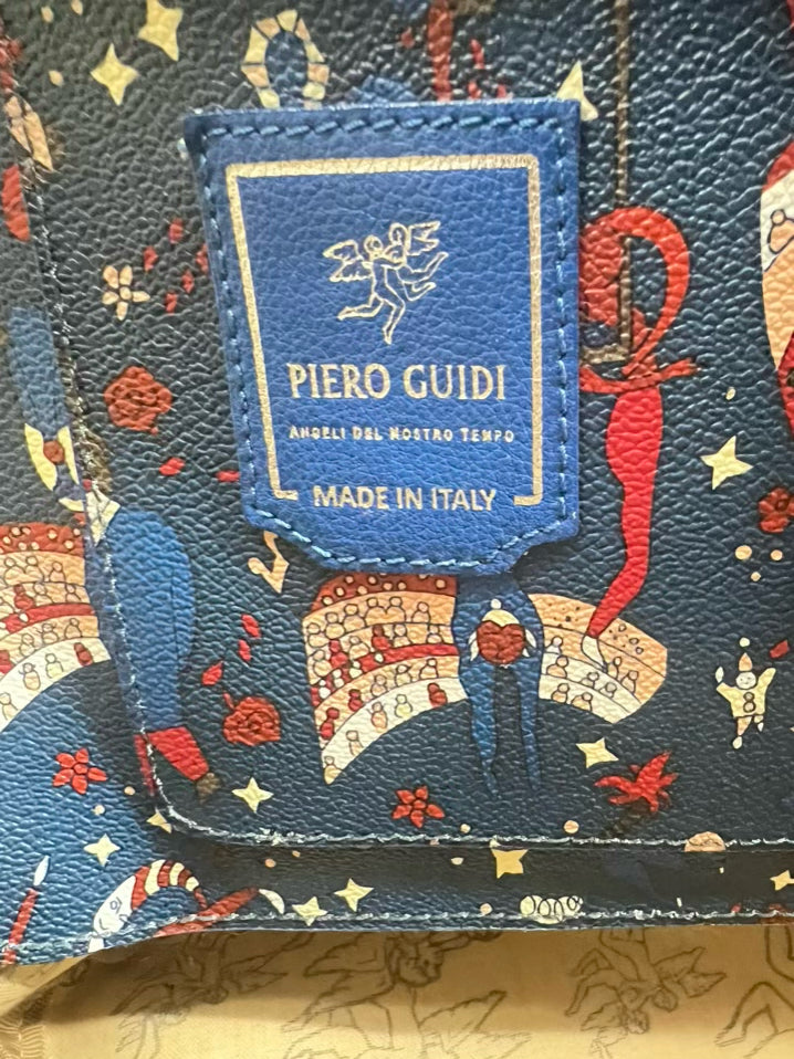 PIERO GUIDI Blue & Red Leather Circus Print Purse