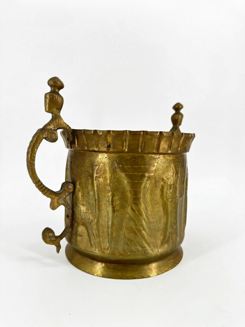 VINTAGE Brass Etched Planter