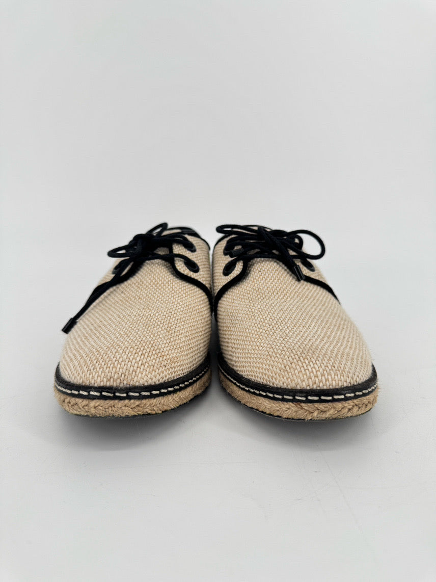 TORY BURCH Size 9.5 Natural Canvas Fawn Oxford