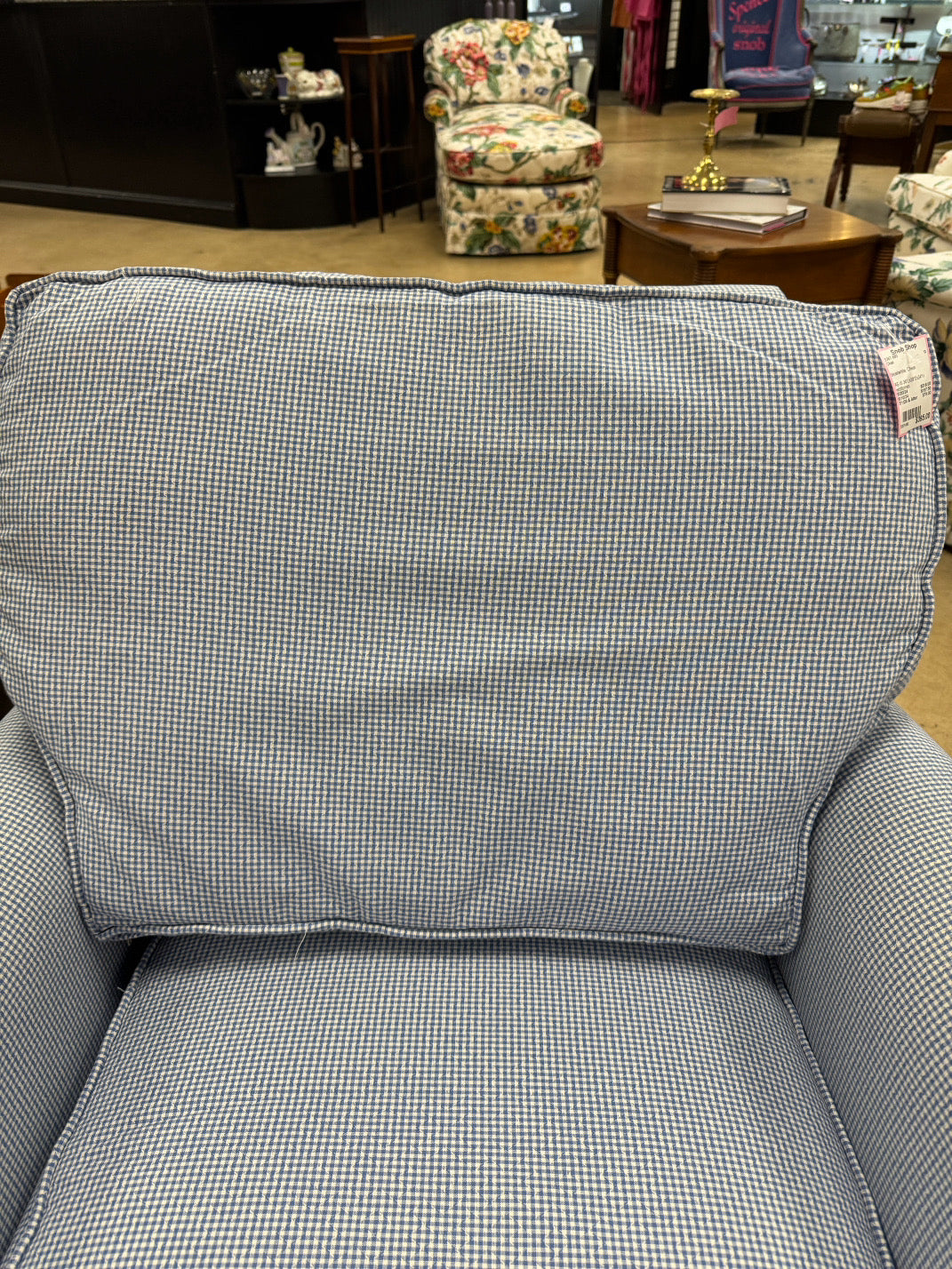 ROWE FURNITURE Blue & White Check Chair & Ottoman