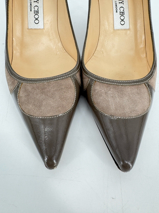 JIMMY CHOO Size 36.5 Taupe Leather Kitten Heels