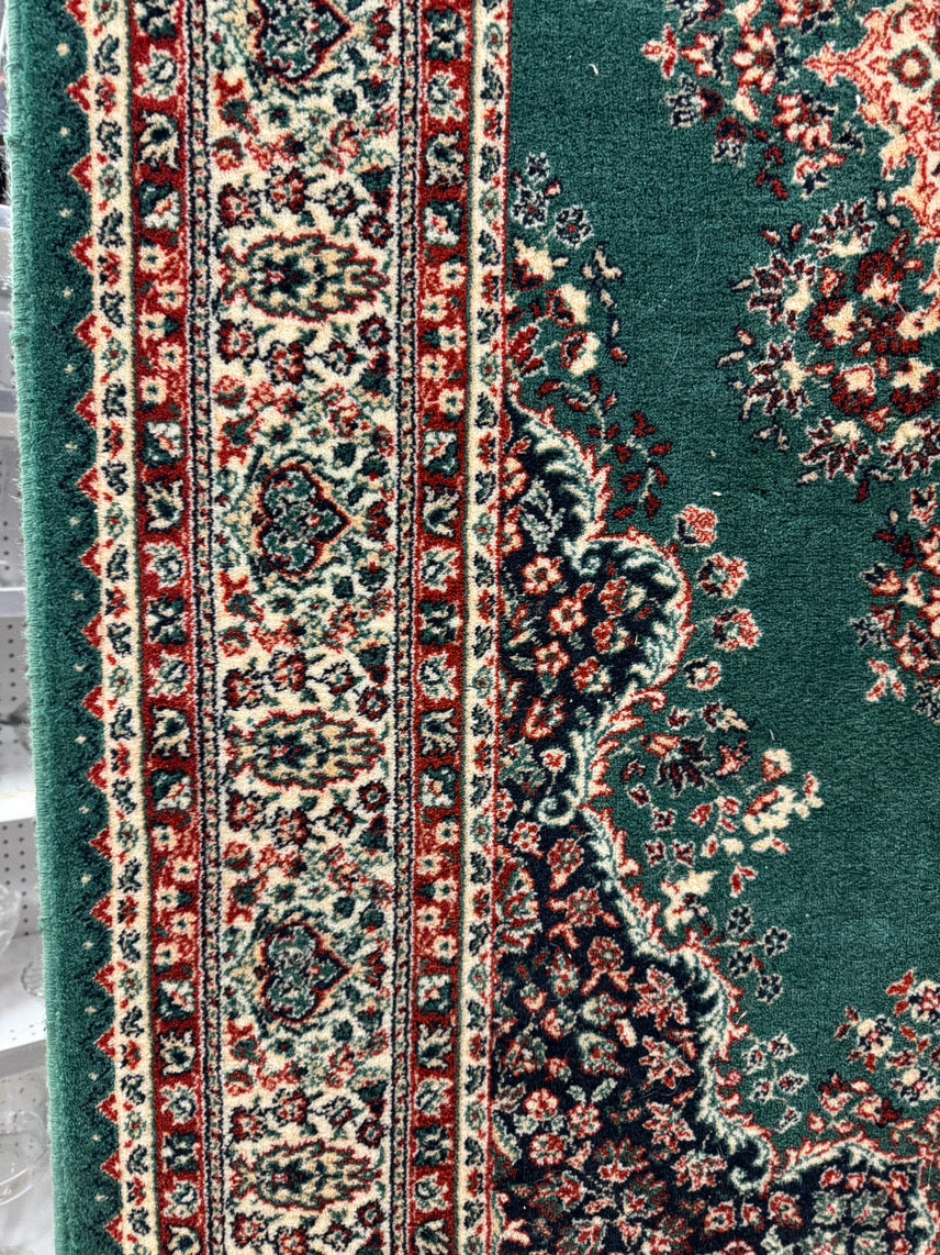 Green & Red Wool Medallion Oriental Rug