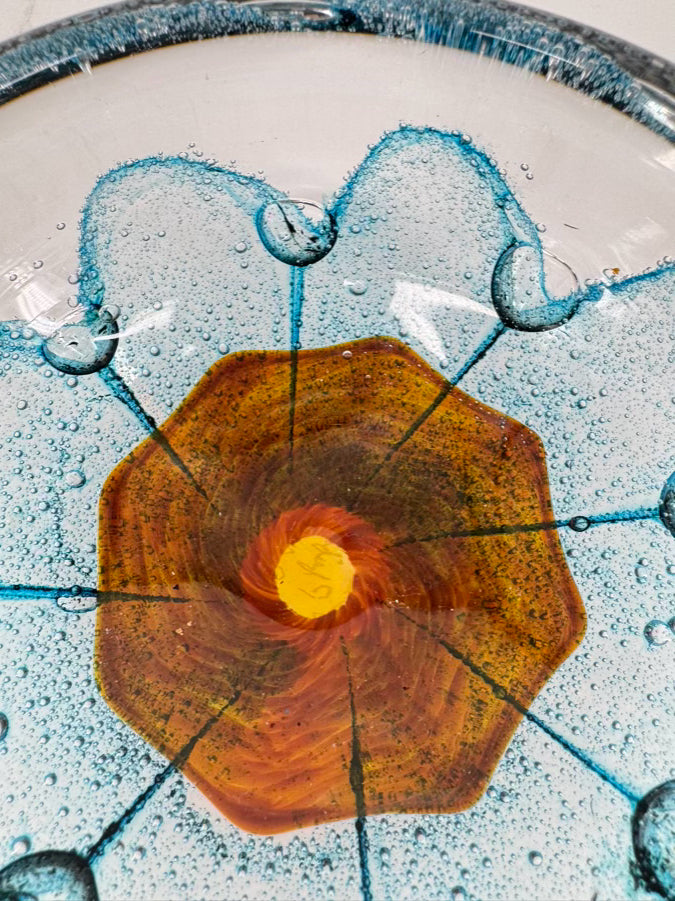 JACOB PFEIFER Aqua & Tan Handblown Glass Bowl