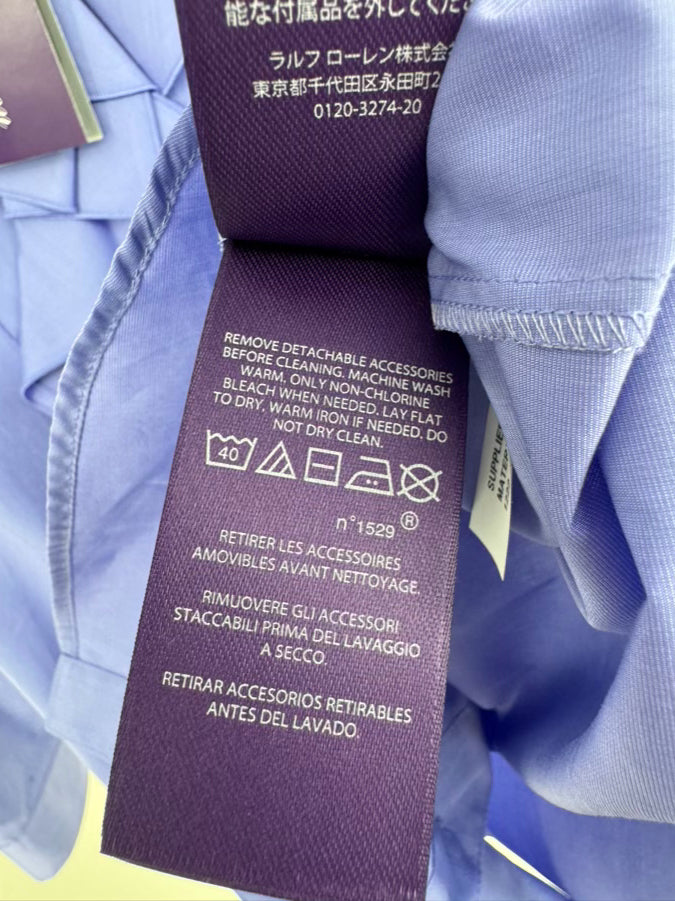 RALPH LAUREN PURPLE LABEL Size 8 Lavender Cotton Ruffle Detail Blouse NWT