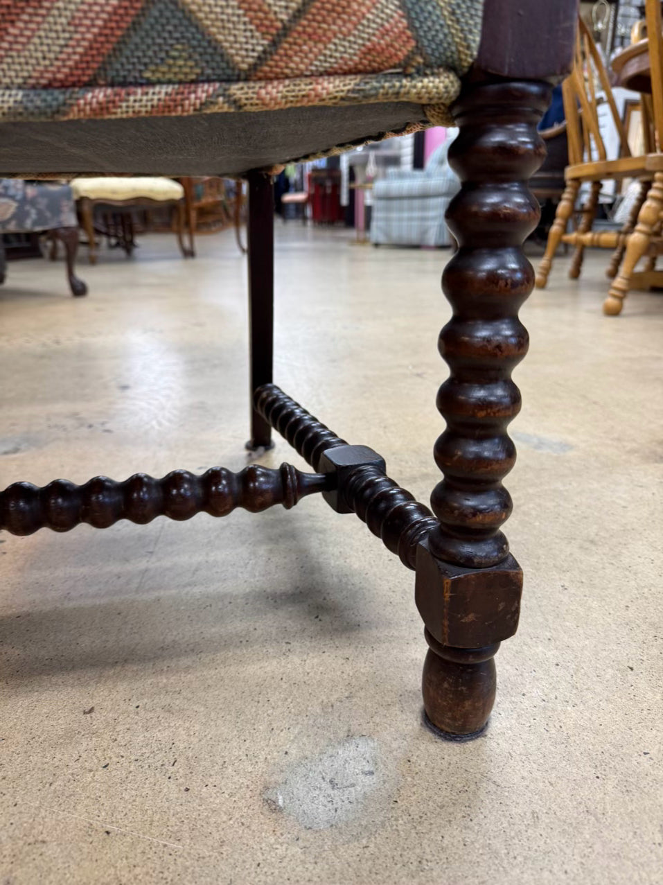 VINTAGE Bobbin Wood Upholstered Chair