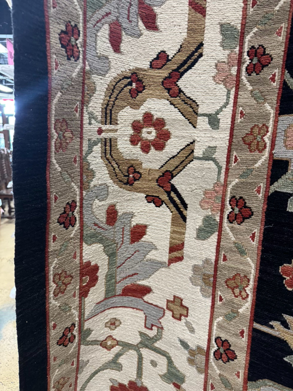 Black, Rust & Green Oriental Wool Area Rug