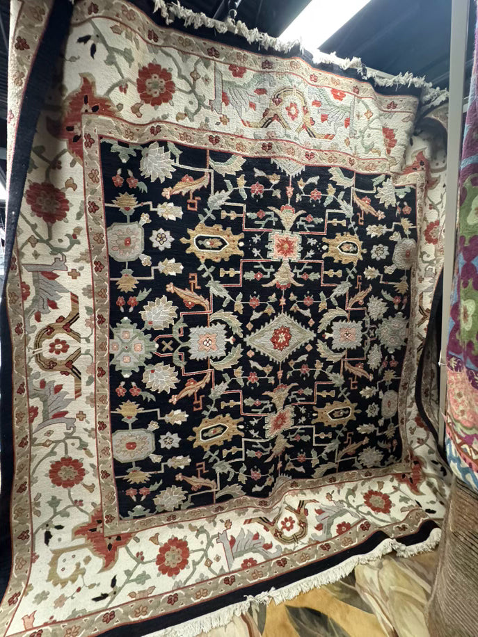Black, Rust & Green Oriental Wool Area Rug
