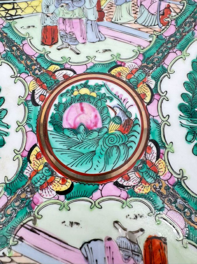 Pink & Green Rose Medallion Decorative Plate w/ Hanger