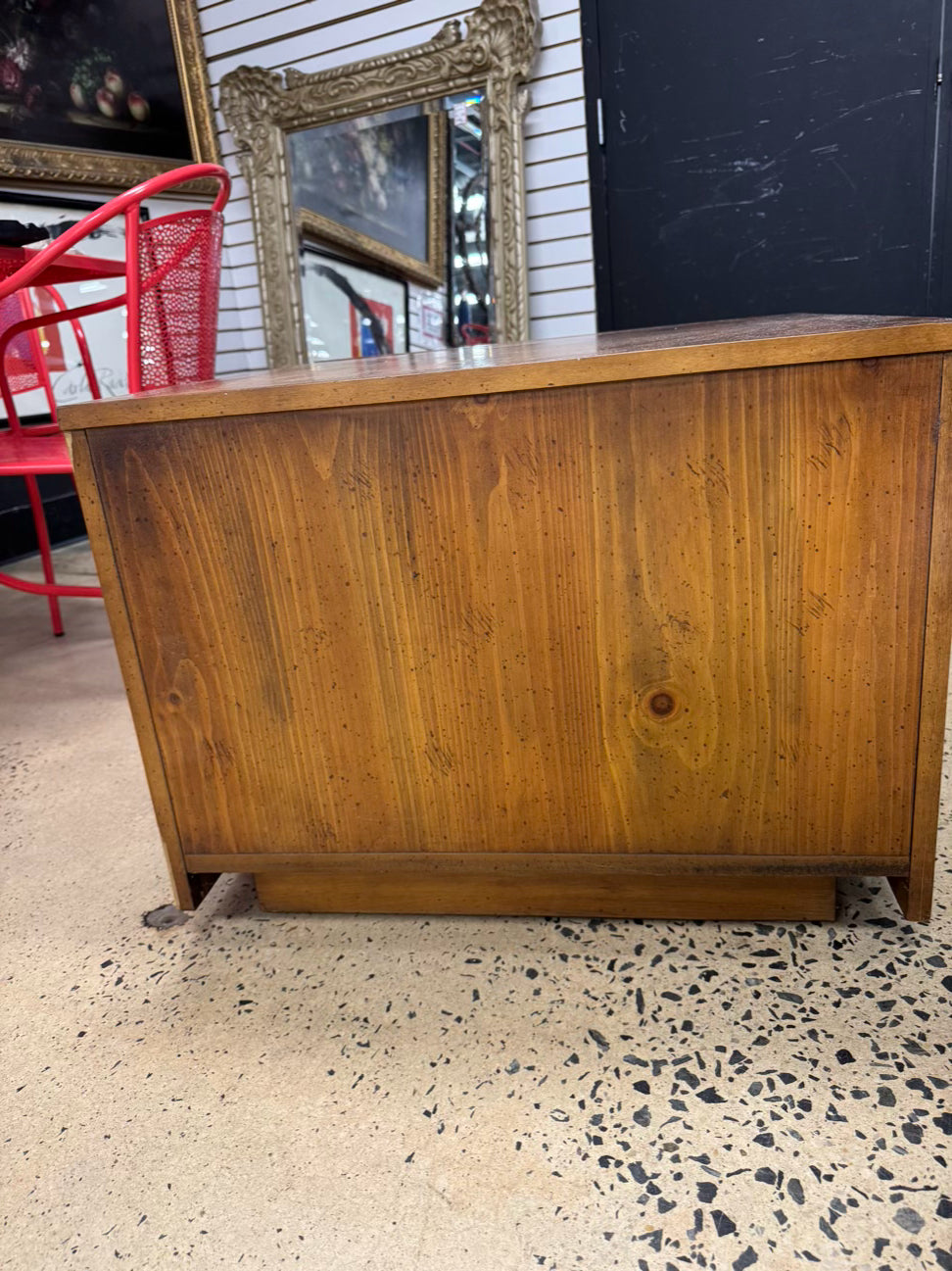Wood Chevron Mid Century 2-Door Coffee Table