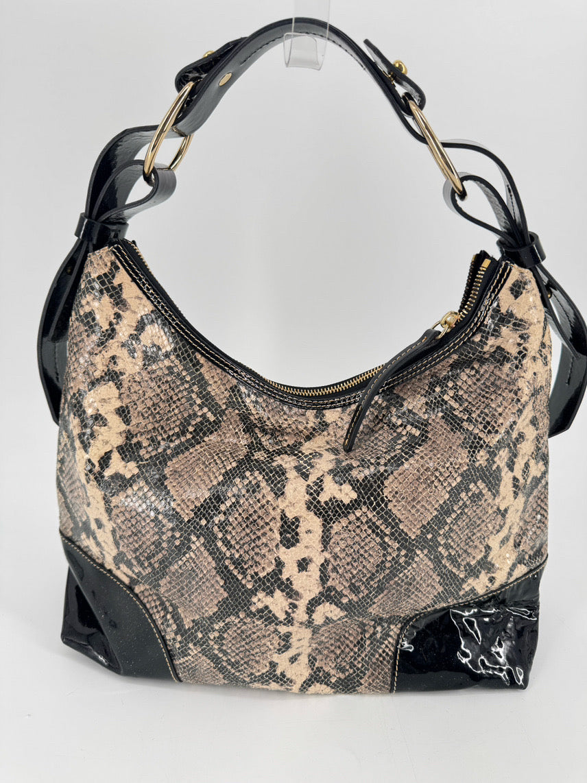 DOONEY & BOURKE Black & Brown Snakeskin Print Patent Leather Tote Bag