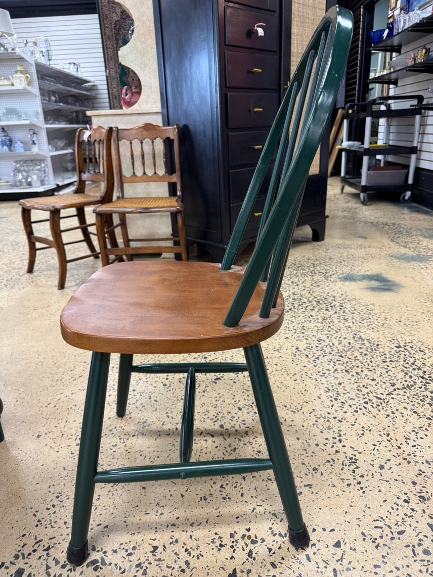 Brown & Green Wood Table & 4 Chairs w/ Leaf