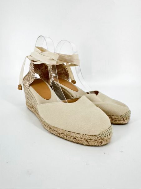 CASTANER Size 41 Natural Textile Wrap Tie Espadrilles