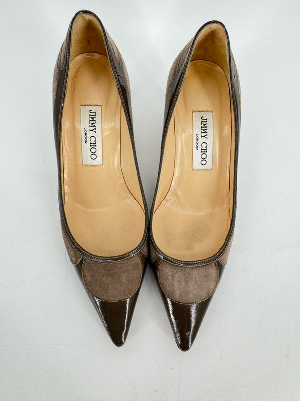 JIMMY CHOO Size 36.5 Taupe Leather Kitten Heels