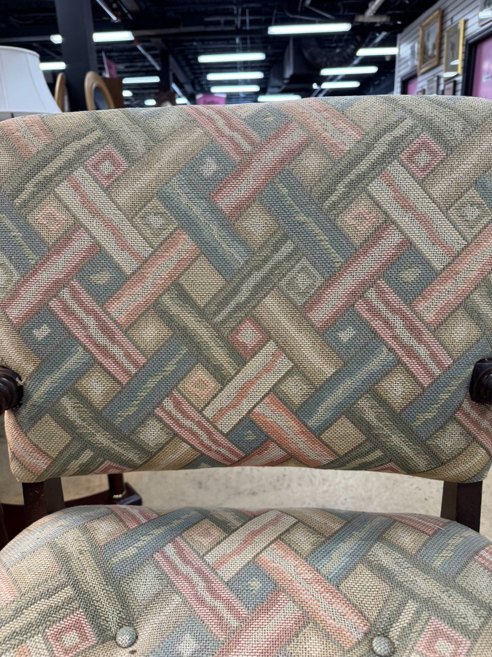 VINTAGE Bobbin Wood Upholstered Chair