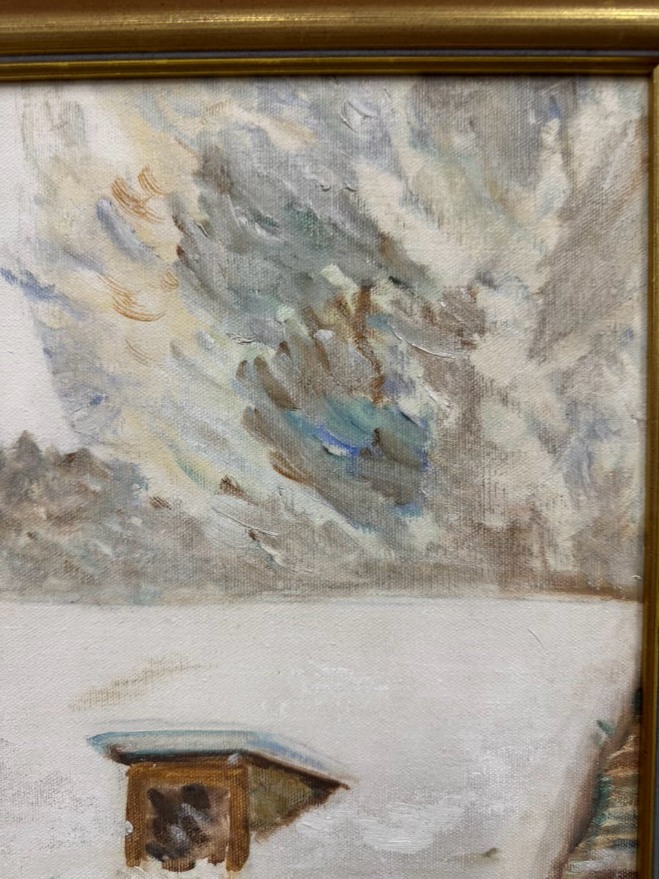 Lady in Snow Painting in Gold Frame