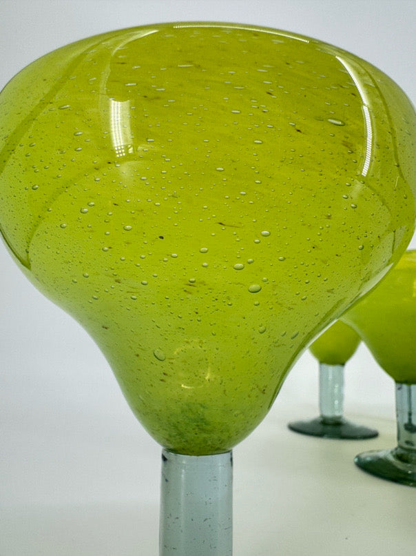 Lime Green Set of 6 Handblown Margarita Glasses