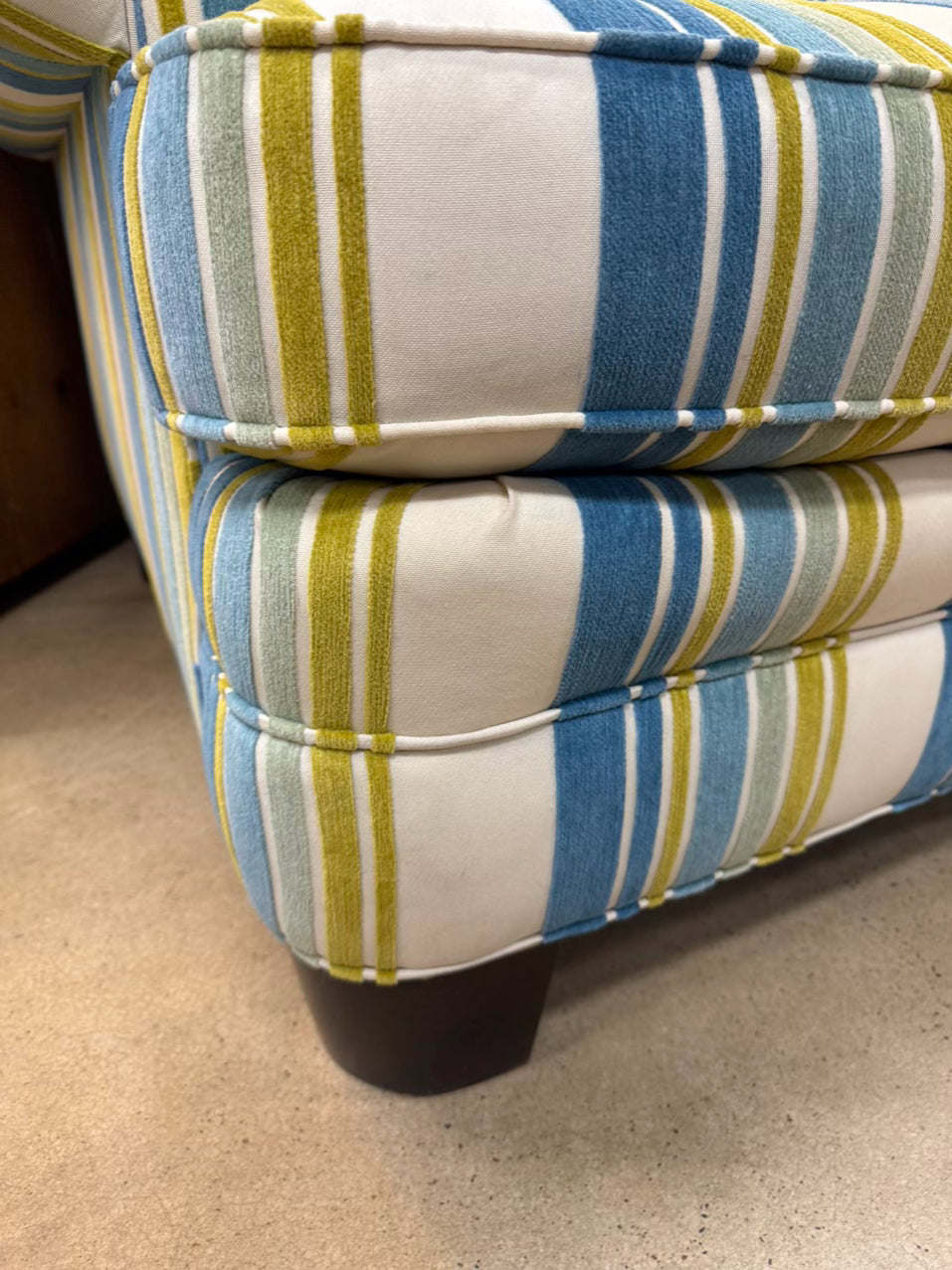 SHERRILL Ivory, Blue & Green Stripe Club Chair