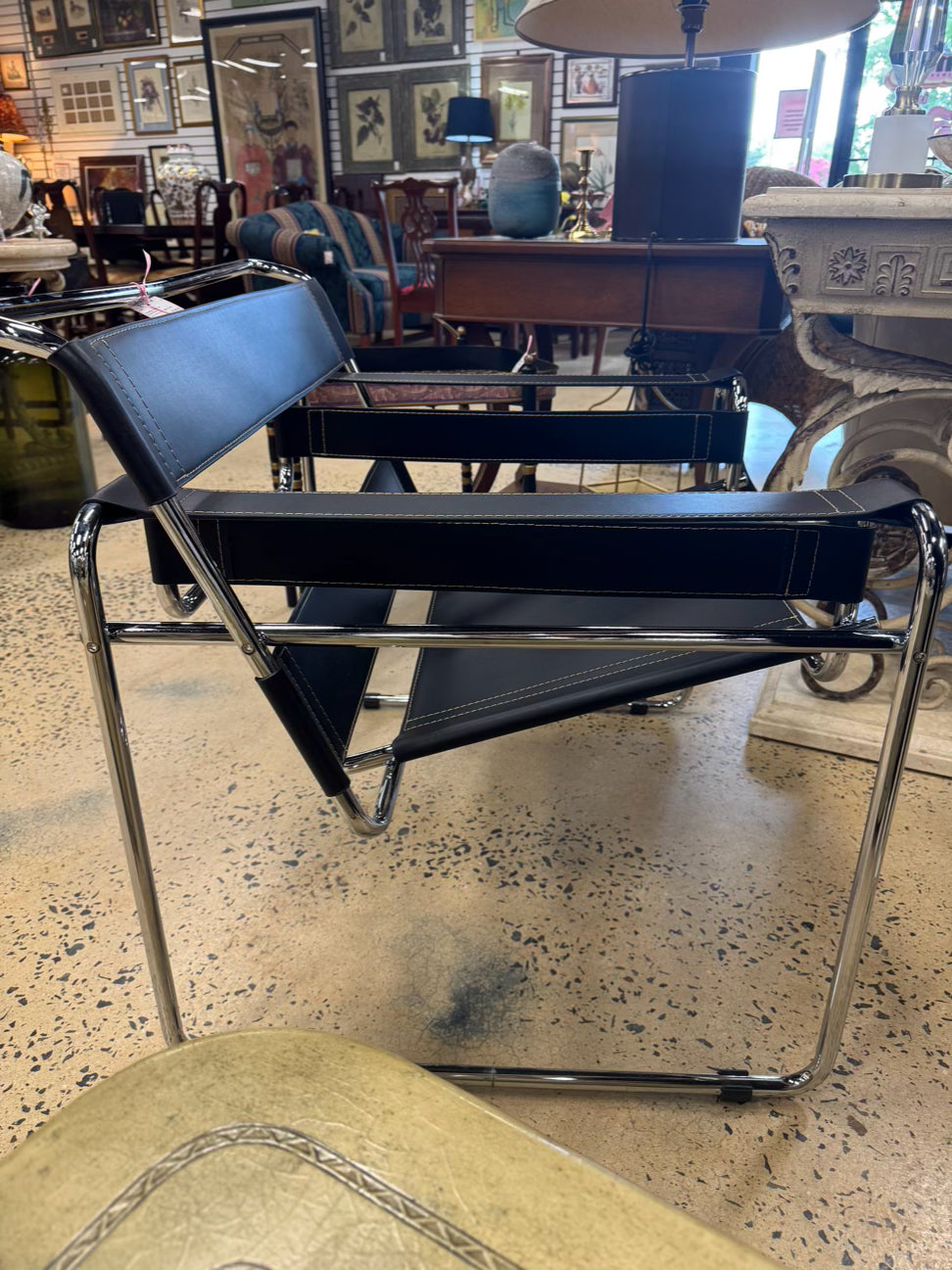 Silver & Black Metal & Faux Leather Mid Century Modern Chair