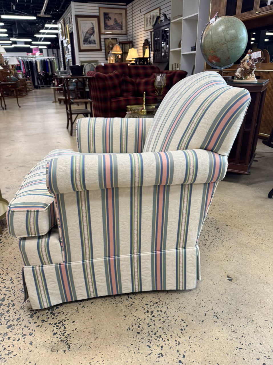 VANGUARD Cream, Blue & Pink Stripe Pair of Club Chairs