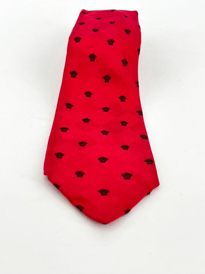 VERSACE Red & Black Medusa Head Silk Tie