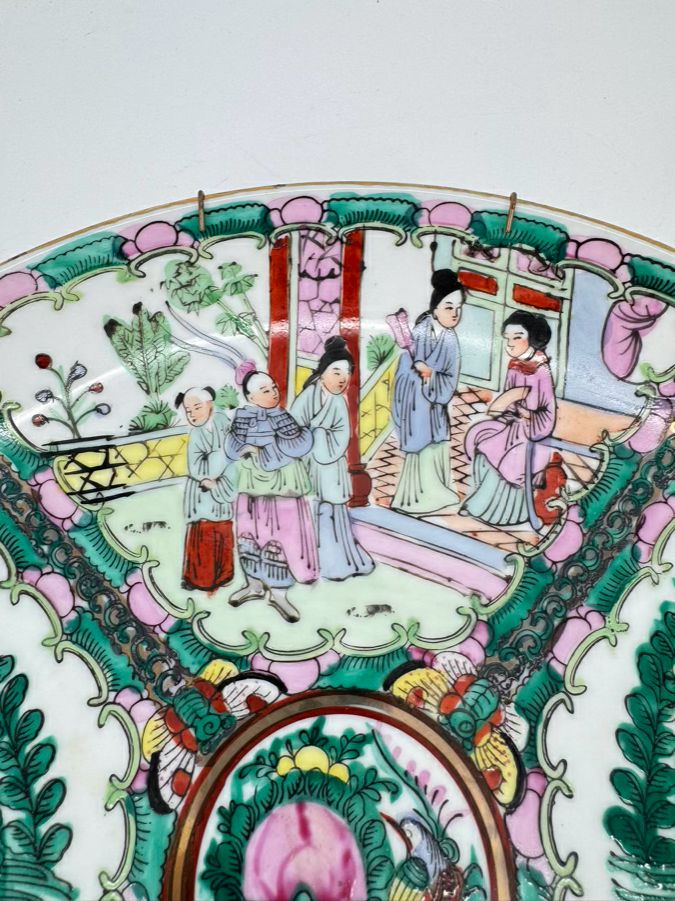Pink & Green Rose Medallion Decorative Plate w/ Hanger