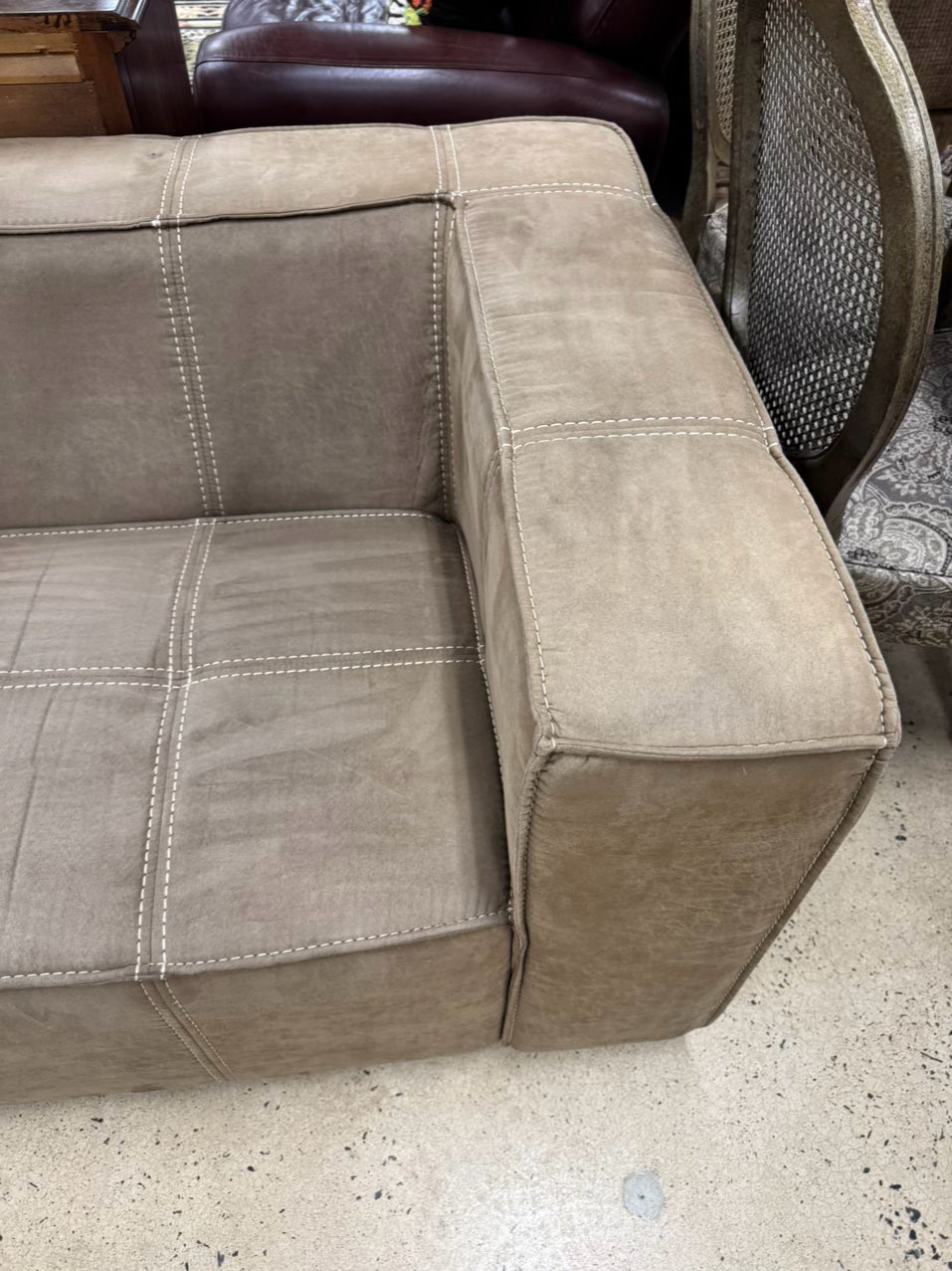Beige Midcentury Modern Square Arm Sofa