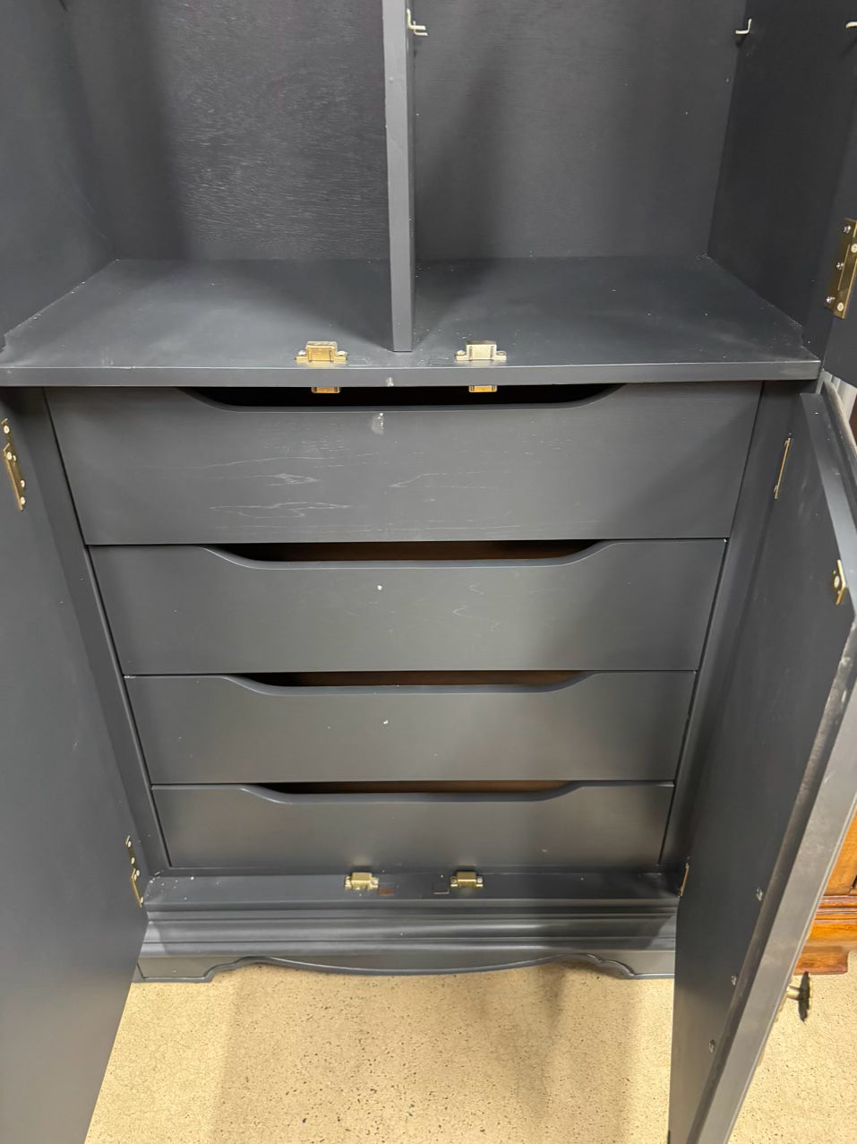 VINTAGE STANLEY FURNITURE Gray Painted Wood Armoire