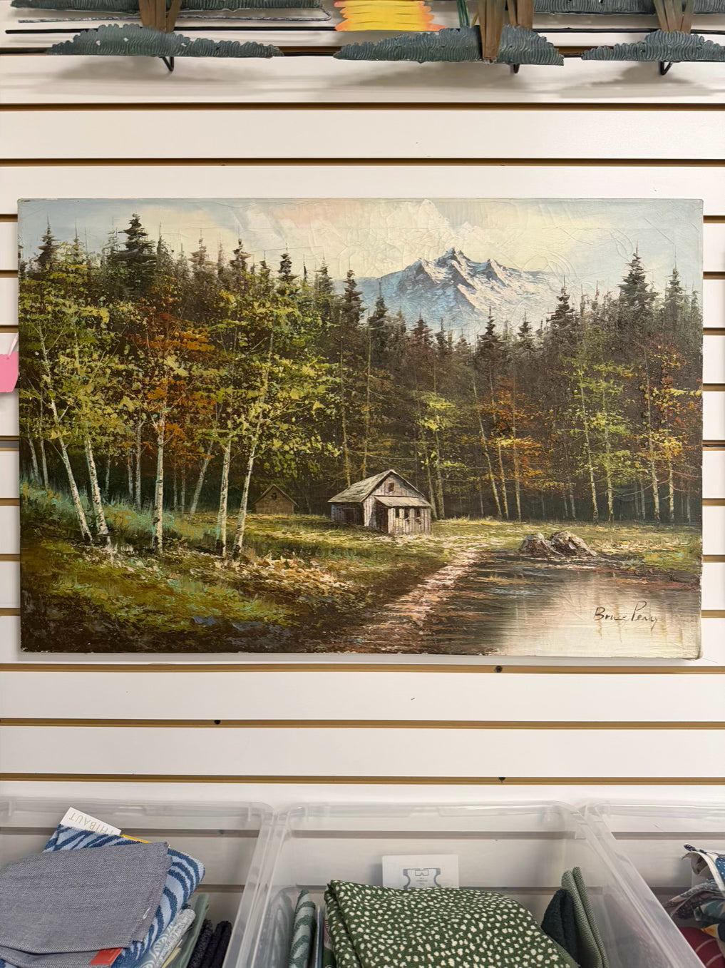 BRUCE PERRY Mountain Scene w/ Cabin Painting