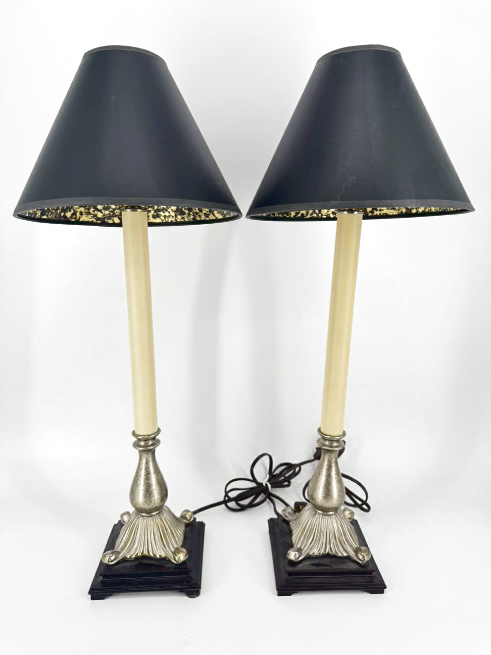 Brushed Silver Resin Pair of Buffet Lamps