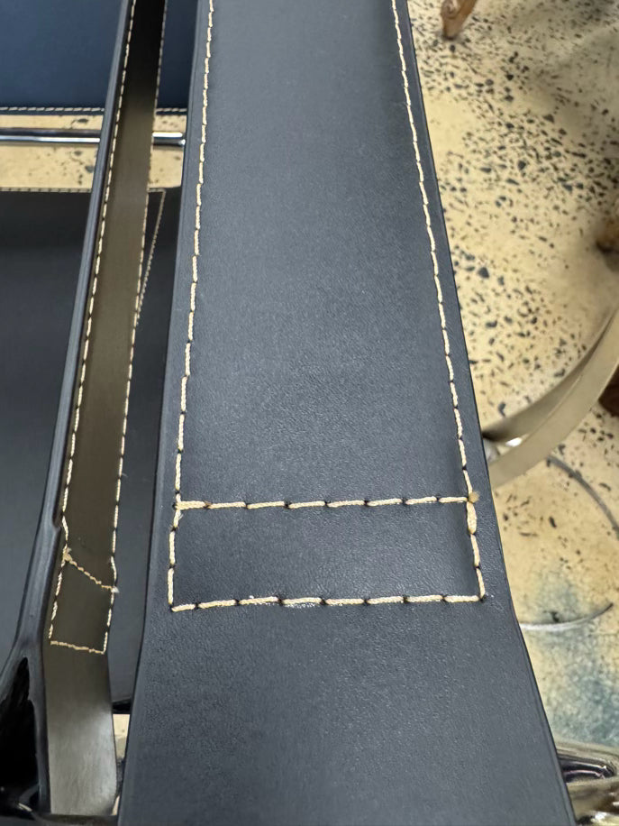Silver & Black Metal & Faux Leather Mid Century Modern Chair