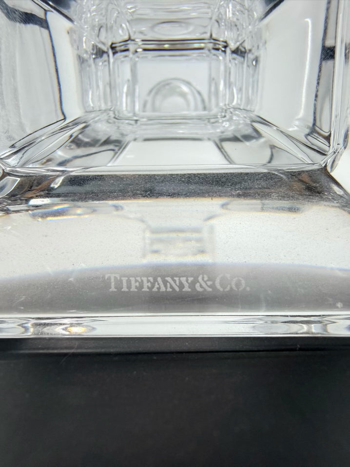 TIFFANY & CO. Clear Glass Short Candleholder w/ Square Base