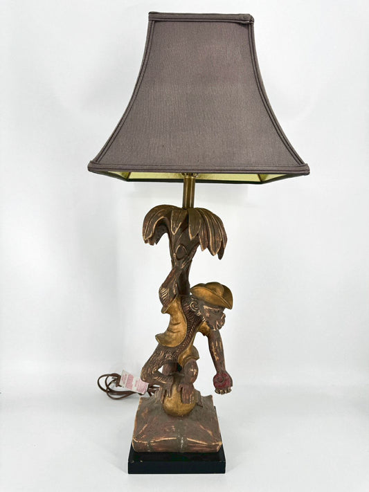 Carved Wood Monkey in Tree Lamp