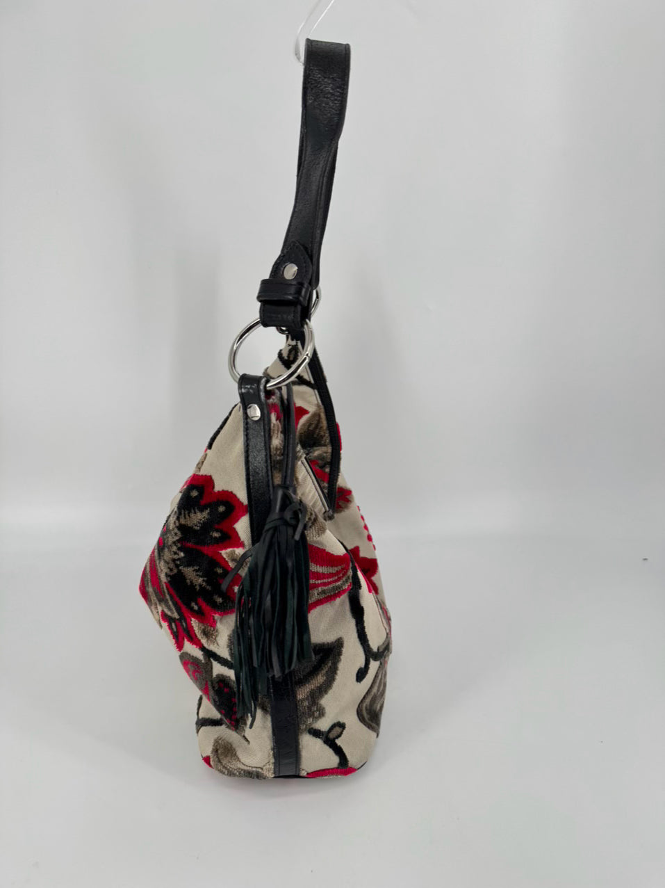 GLENDA GIES Gray & Red Velour Floral Purse
