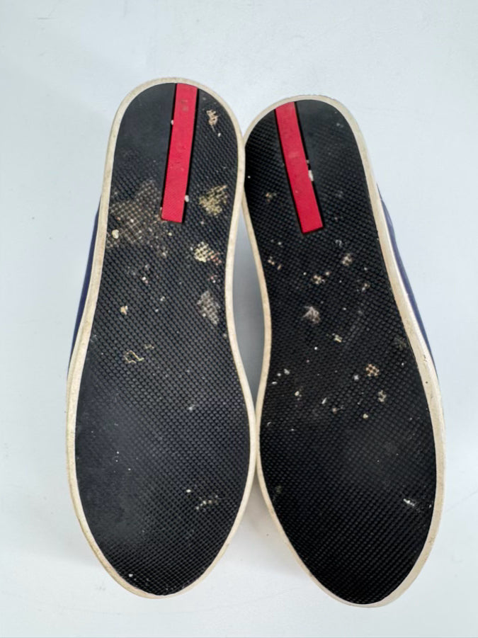 PRADA Size 38 Navy Satin Sneakers