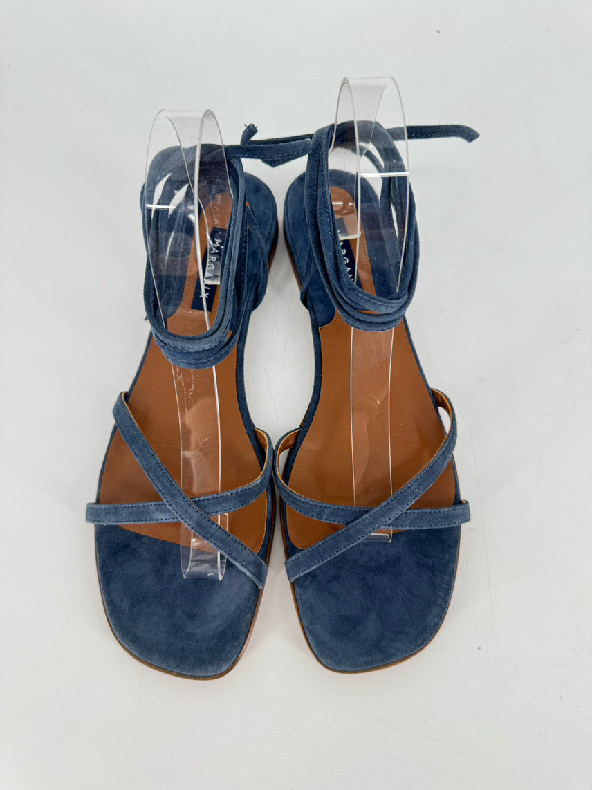 MARGAUX Size 40.5 Powder Blue Suede Lace-Up Sandals